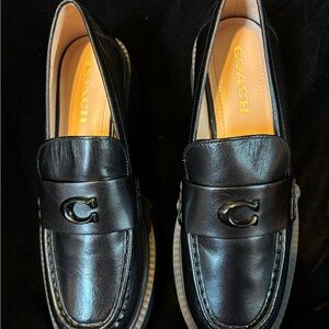 Coach Men’s Black Leather Logo Penny Loafers